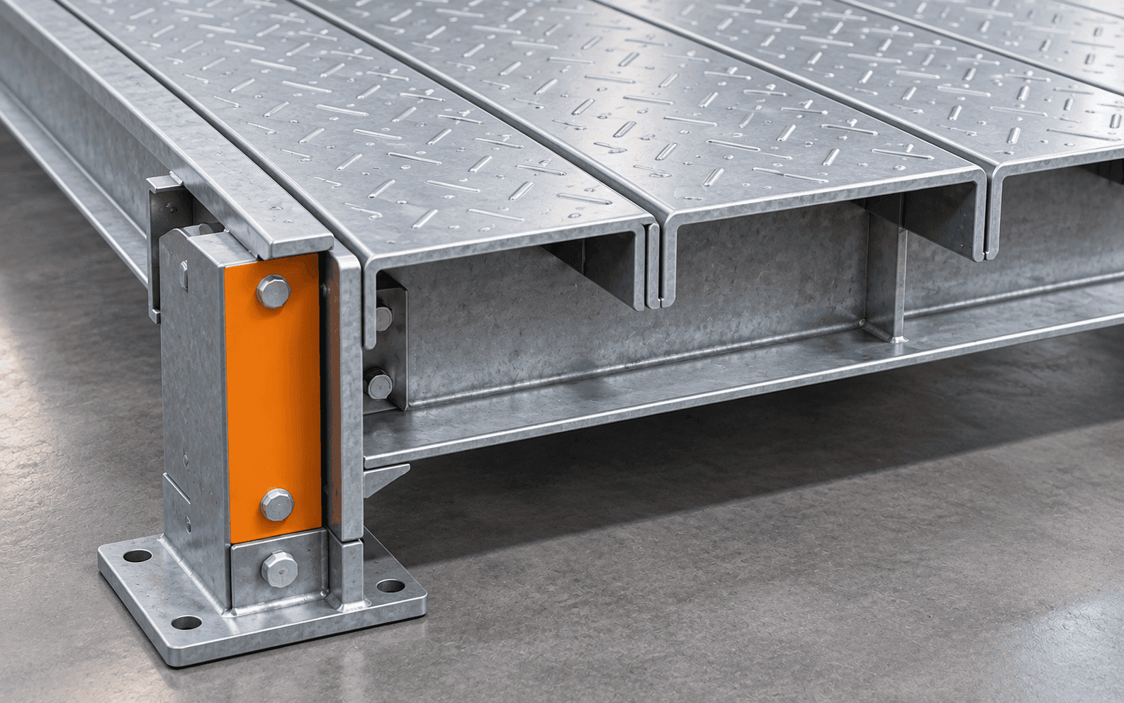 Dedicated Steel Vehicle Platform: Interlocking galvanized deck panels