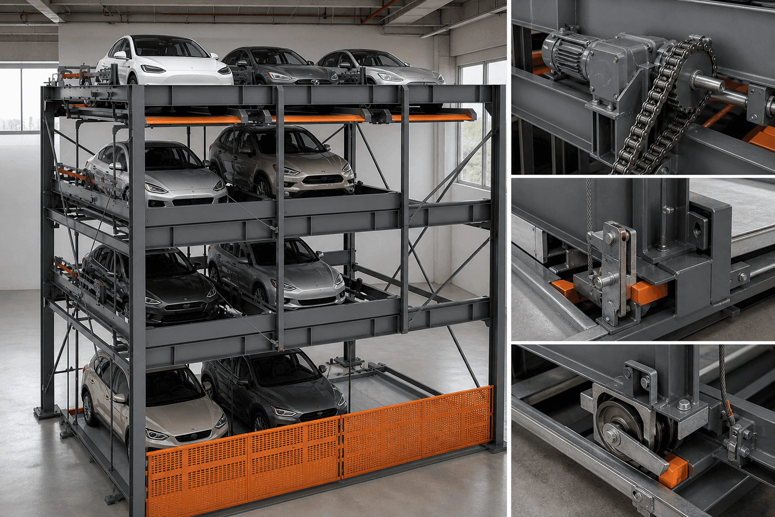 Four-Level Lift-Slide Parking System: Four-level puzzle parking matrix
