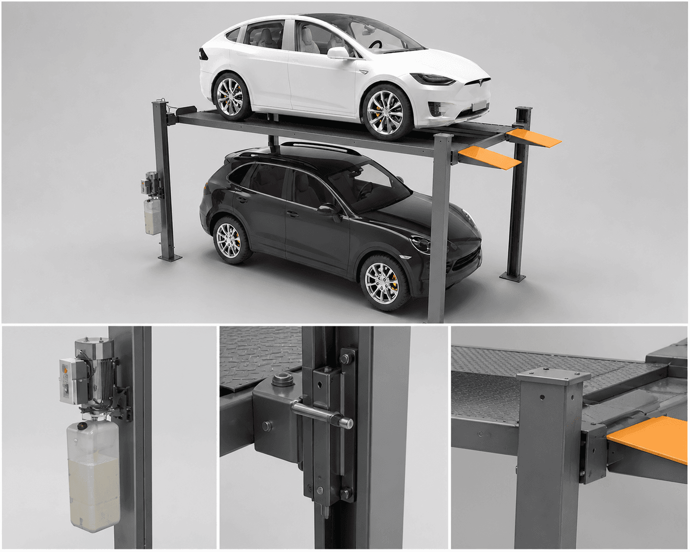 Four-Post Service and Storage Lift: Four-post parking and storage lift