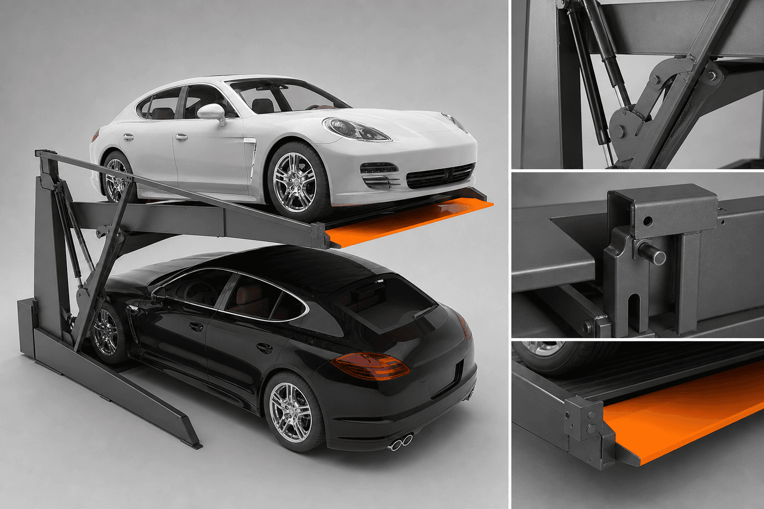 Low-Ceiling Tilting Parking Lift: Tilting two-post parking platform